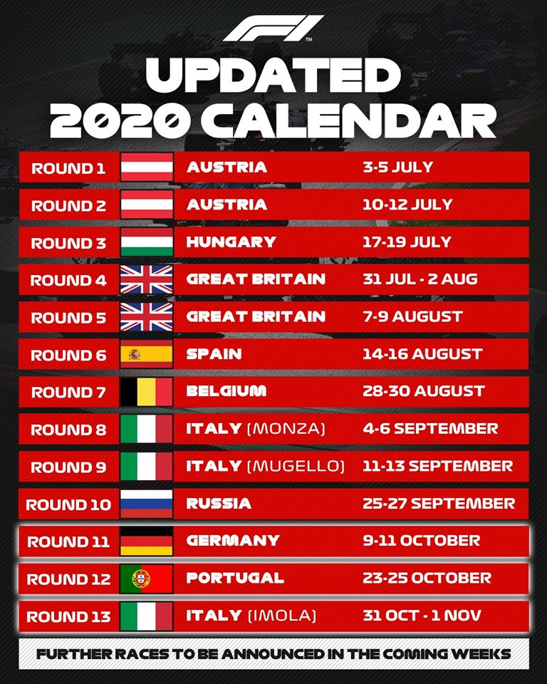 Calendario 2020 Formula 1