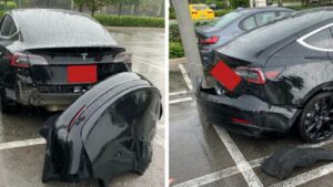 Tesla Model 3 perde il paraurti con la pioggia (VIDEO)